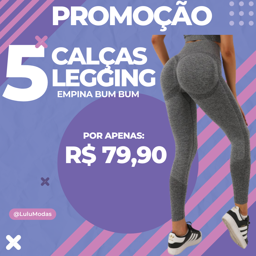 Kit 5 Calça Legging Empina Bum Bum - Frete Grátis - OFERTA