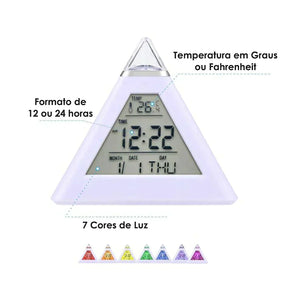 Relogio Digital Piramide De Mesa Calendario Despertador Termometro Cabeceira