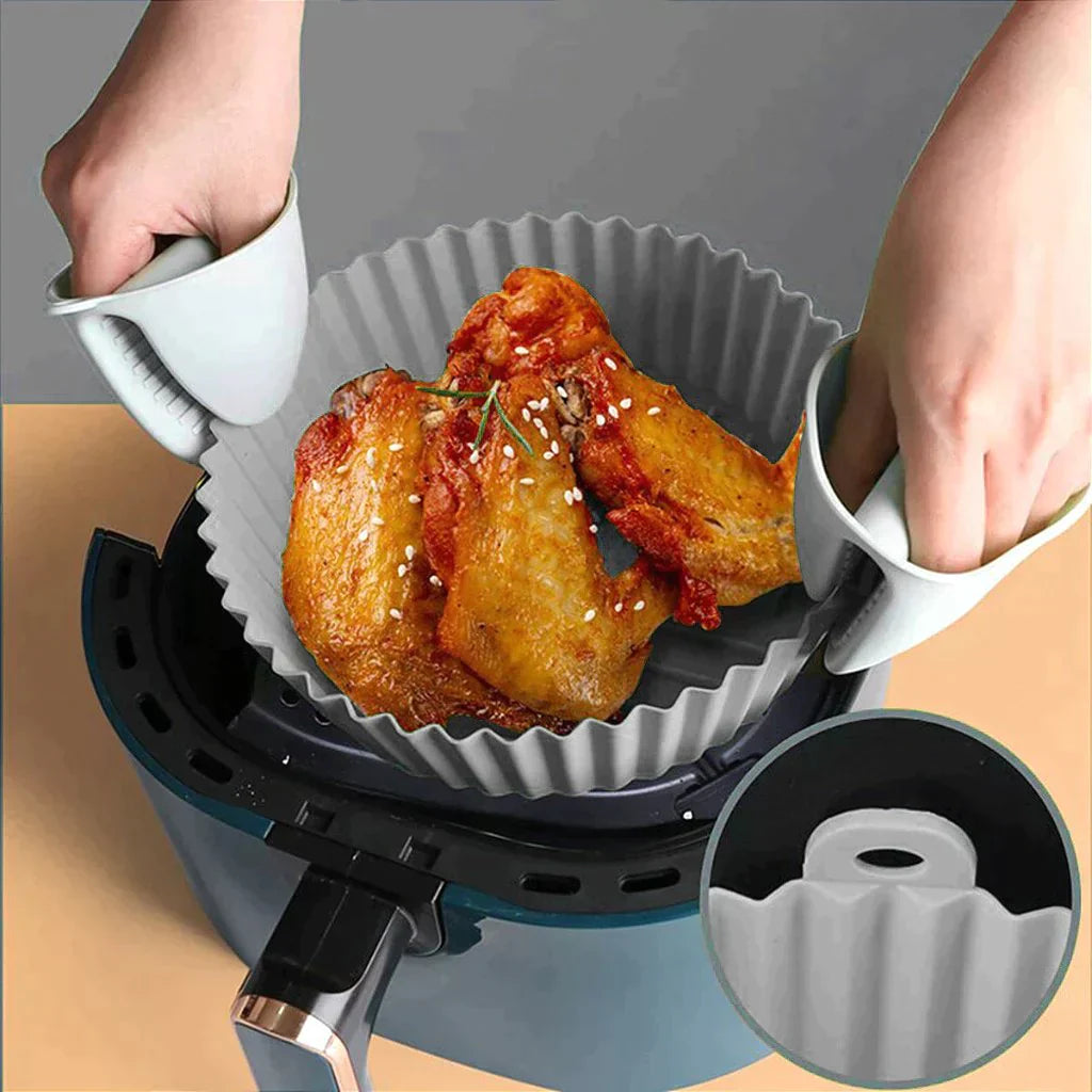 Forro Para Air Fryer De Silicone Forma Reutilizavel Antiaderente Cinza