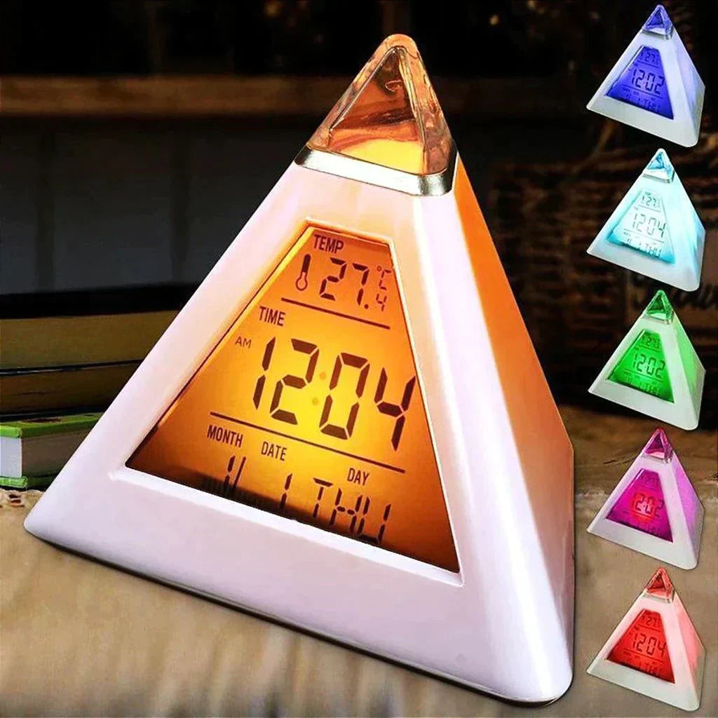 Relogio Digital Piramide De Mesa Calendario Despertador Termometro Cabeceira