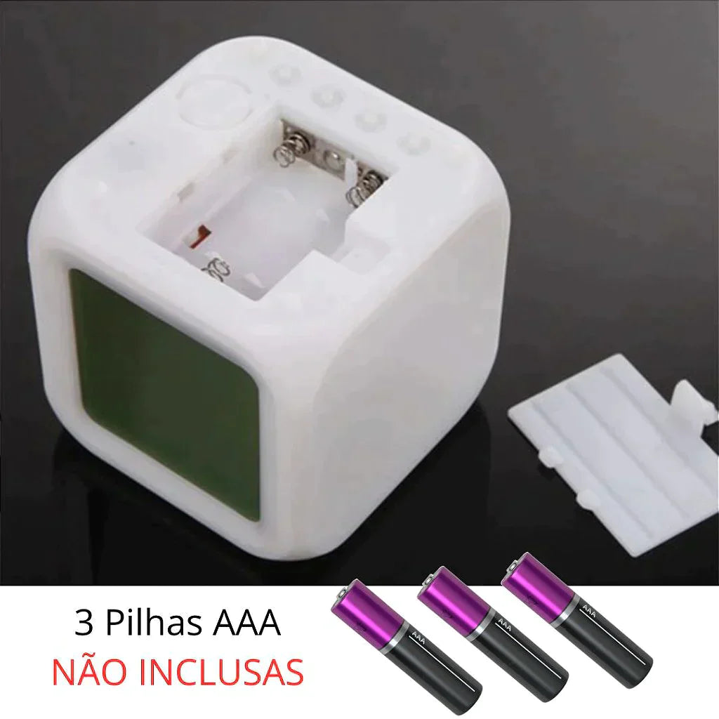 Relogio Cubo Digital Led Colorido Alarme Despertador De Cabeceira