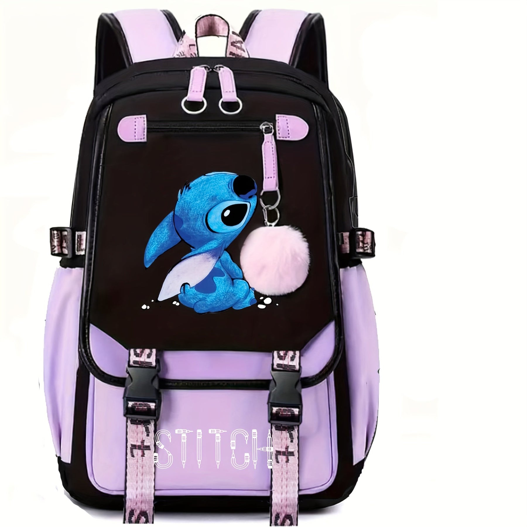 Mochila Escolar do Stitch com Grande Capacidade e Porta USB